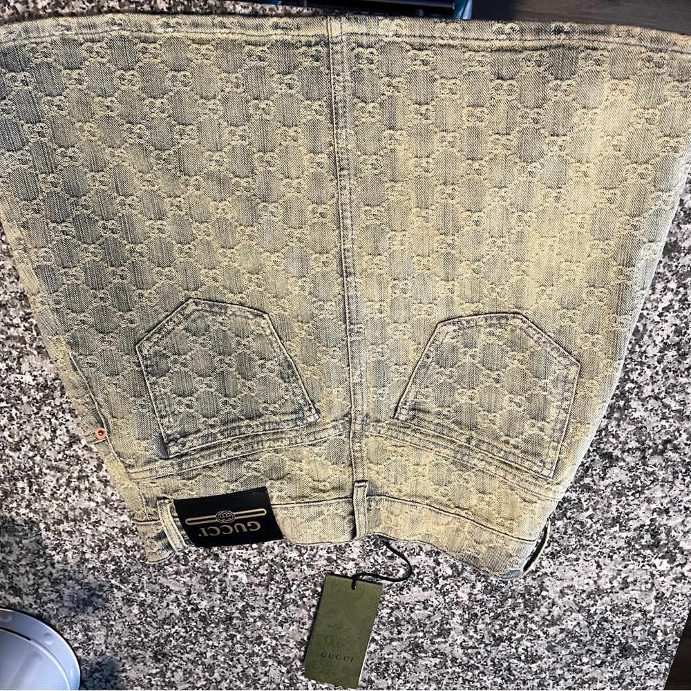 Gucci GG Jacquard Monogram Light Blue Denim Sandy Washed Mini Skirt Size IT38 - Picture 4 of 13